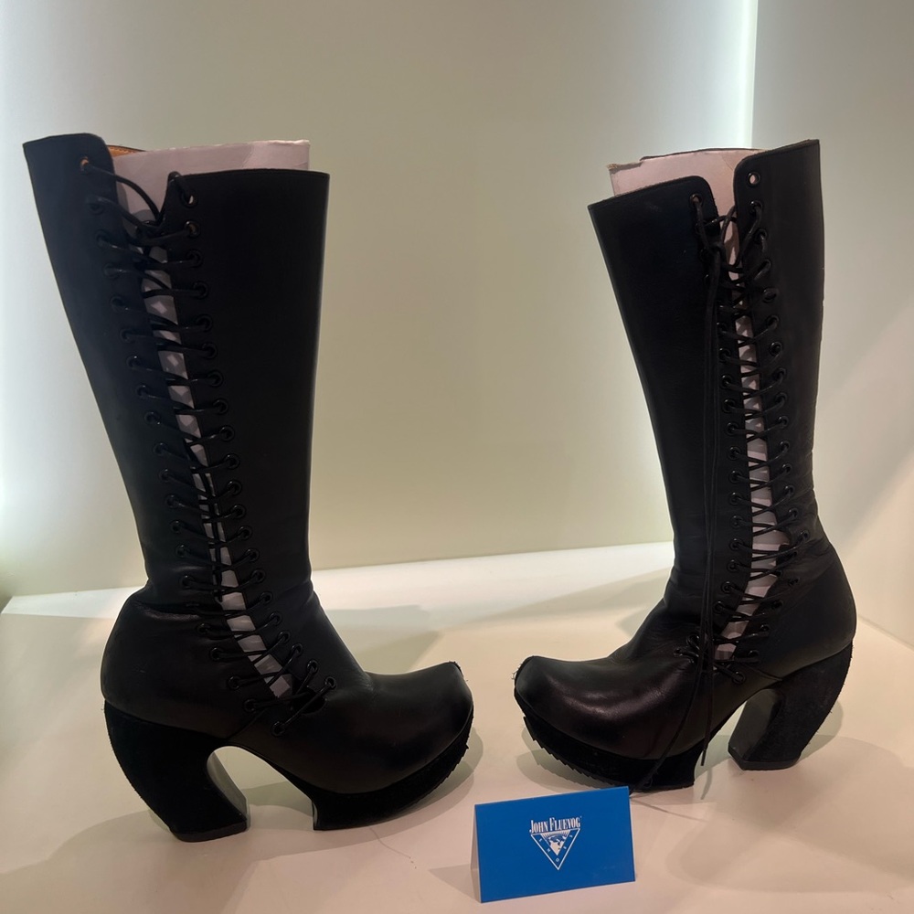 John Fluevog Black Lace-Up (Zipper) Boots